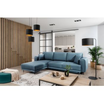 Coltar extensibil stanga 4 locuri ELTAP, LT-100VE, Dalia, 289x190x95 cm, lemn/poliester, albastru deschis