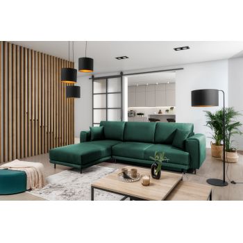 Coltar extensibil stanga 4 locuri ELTAP, LT-35NU, Dalia, 289x190x95 cm, lemn/poliester, verde inchis