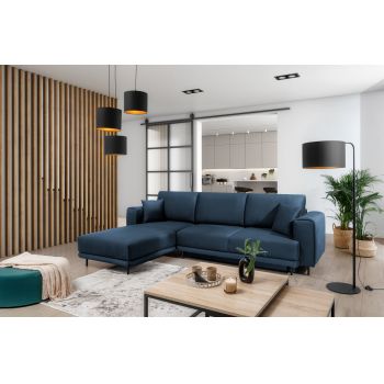 Coltar extensibil stanga 4 locuri ELTAP, LT-40NU, Dalia, 289x190x95 cm, lemn/poliester, albastru inchis