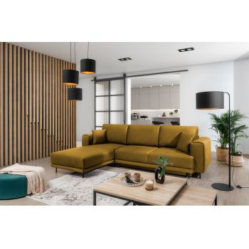 Coltar extensibil stanga 4 locuri ELTAP, LT-45NU, Dalia, 289x190x95 cm, lemn/poliester, mustar