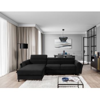 Coltar extensibil stanga 4 locuri ELTAP, Mari-01, Mariall, 288x200x92 cm, lemn/poliester, gri inchis
