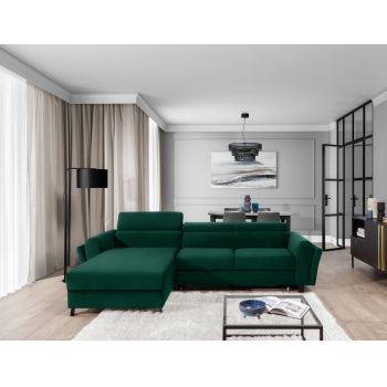 Coltar extensibil stanga 4 locuri ELTAP, Mari-02, Mariall, 288x200x92 cm, lemn/poliester, verde inchis