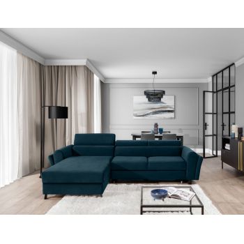 Coltar extensibil stanga 4 locuri ELTAP, Mari-07, Mariall, 288x200x92 cm, lemn/poliester, albastru inchis