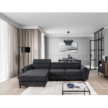 Coltar extensibil stanga 4 locuri ELTAP, Mari-08, Mariall, 288x200x92 cm, lemn/poliester, gri inchis