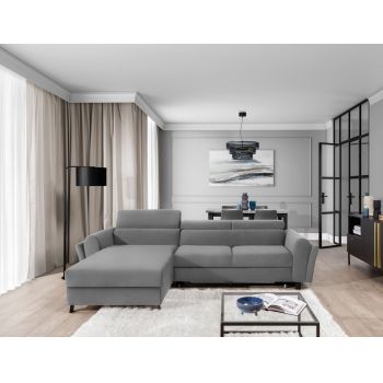 Coltar extensibil stanga 4 locuri ELTAP, Mari-14, Mariall, 288x200x92 cm, lemn/poliester, gri