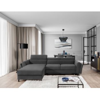 Coltar extensibil stanga 4 locuri ELTAP, Mari-15, Mariall, 288x200x92 cm, lemn/poliester, gri inchis