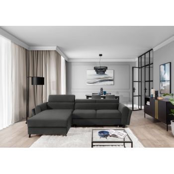 Coltar extensibil stanga 4 locuri ELTAP, Mari-17, Mariall, 288x200x92 cm, lemn/poliester, gri inchis
