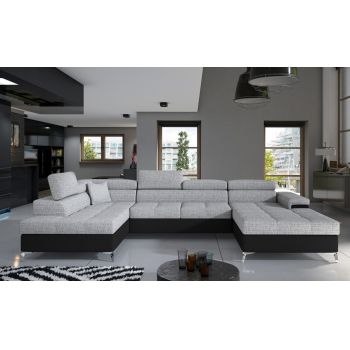 Coltar extensibil stanga 5 locuri ELTAP, Edr-01, Eduardo, 337x205x88 cm, lemn/poliester, gri/negru
