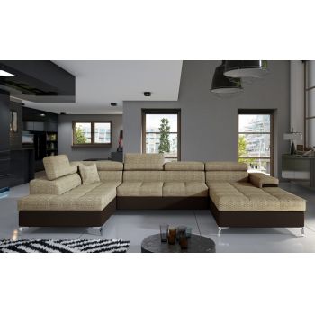 Coltar extensibil stanga 5 locuri ELTAP, Edr-03, Eduardo, 337x205x88 cm, lemn/poliester, bej/maro inchis