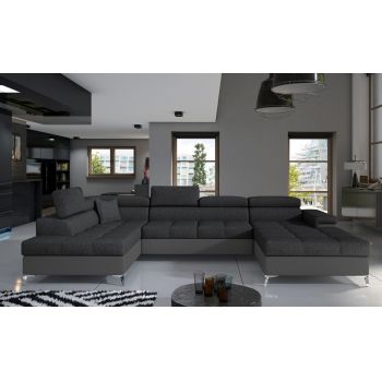 Coltar extensibil stanga 5 locuri ELTAP, Edr-04, Eduardo, 337x205x88 cm, lemn/poliester, gri inchis/gri