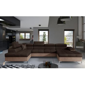 Coltar extensibil stanga 5 locuri ELTAP, Edr-08, Eduardo, 337x205x88 cm, lemn/poliester, maro inchis/maro deschis