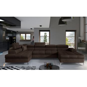Coltar extensibil stanga 5 locuri ELTAP, Edr-09, Eduardo, 337x205x88 cm, lemn/poliester, maro inchis