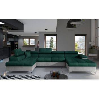 Coltar extensibil stanga 5 locuri ELTAP, Edr-10, Eduardo, 337x205x88 cm, lemn/poliester, verde inchis/gri
