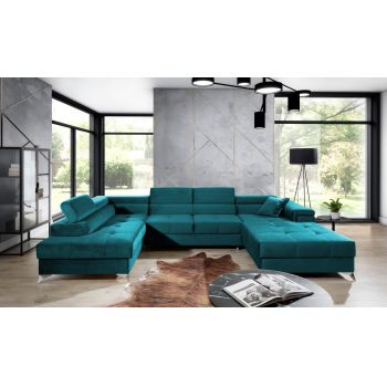 Coltar extensibil stanga 5 locuri ELTAP, Edr-105, Eduardo, 337x205x88 cm, lemn/poliester, turcoaz