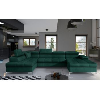 Coltar extensibil stanga 5 locuri ELTAP, Edr-11, Eduardo, 337x205x88 cm, lemn/poliester, verde inchis