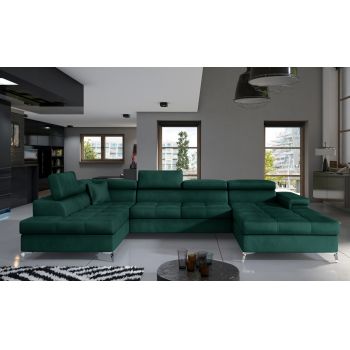Coltar extensibil stanga 5 locuri ELTAP, Edr-11, Eduardo, 337x205x88 cm, lemn/poliester, verde inchis