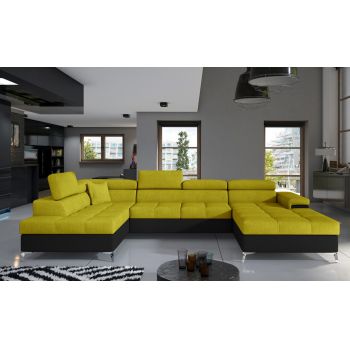 Coltar extensibil stanga 5 locuri ELTAP, Edr-17, Eduardo, 337x205x88 cm, lemn/poliester, galben/negru