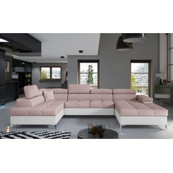 Coltar extensibil stanga 5 locuri ELTAP, Edr-20, Eduardo, 337x205x88 cm, lemn/poliester, roz deschis/alb