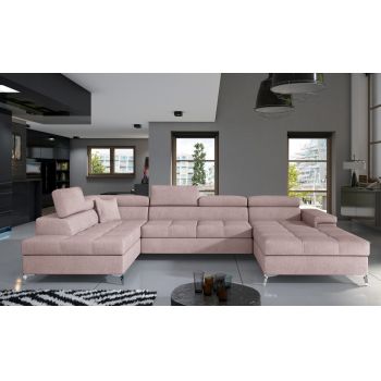 Coltar extensibil stanga 5 locuri ELTAP, Edr-21, Eduardo, 337x205x88 cm, lemn/poliester, roz deschis