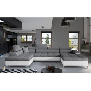 Coltar extensibil stanga 5 locuri ELTAP, Edr-23, Eduardo, 337x205x88 cm, lemn/poliester, gri inchis/alb