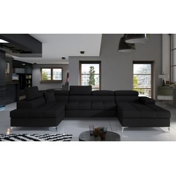 Coltar extensibil stanga 5 locuri ELTAP, Edr-24, Eduardo, 337x205x88 cm, lemn/poliester, negru