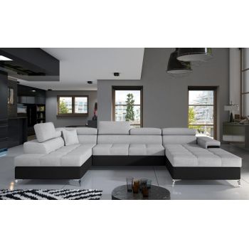 Coltar extensibil stanga 5 locuri ELTAP, Edr-25, Eduardo, 337x205x88 cm, lemn/poliester, gri deschis/negru