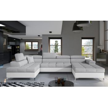 Coltar extensibil stanga 5 locuri ELTAP, Edr-26, Eduardo, 337x205x88 cm, lemn/poliester, gri deschis/alb