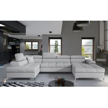 Coltar extensibil stanga 5 locuri ELTAP, Edr-27, Eduardo, 337x205x88 cm, lemn/poliester, gri deschis
