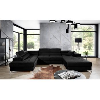 Coltar extensibil stanga 5 locuri ELTAP, Edr-93, Eduardo, 337x205x88 cm, lemn/poliester, negru