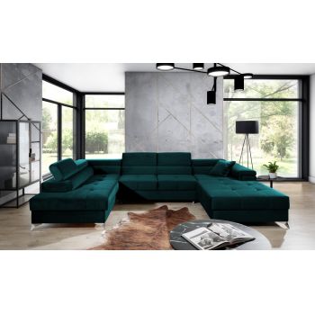 Coltar extensibil stanga 5 locuri ELTAP, Edr-99, Eduardo, 337x205x88 cm, lemn/poliester, verde inchis