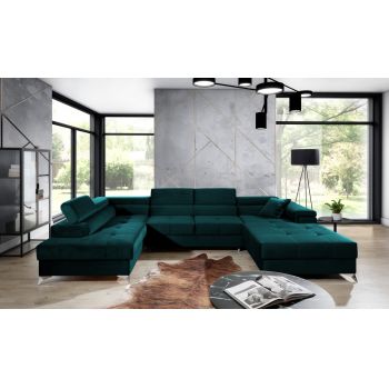 Coltar extensibil stanga 5 locuri ELTAP, Edr-99, Eduardo, 337x205x88 cm, lemn/poliester, verde inchis