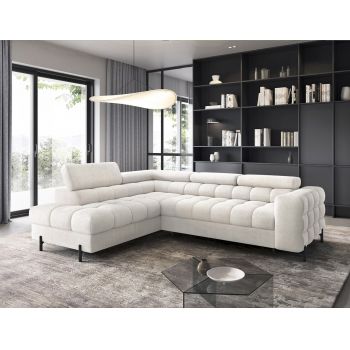 Coltar extensibil stanga 5 locuri ELTAP, LT-01ROY, Ferucce, 276x200x93 cm, lemn/poliester, alb