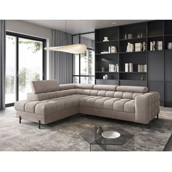 Coltar extensibil stanga 5 locuri ELTAP, LT-02PA, Ferucce, 276x200x93 cm, lemn/poliester, bej deschis