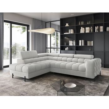 Coltar extensibil stanga 5 locuri ELTAP, LT-03ROY, Ferucce, 276x200x93 cm, lemn/poliester, gri deschis