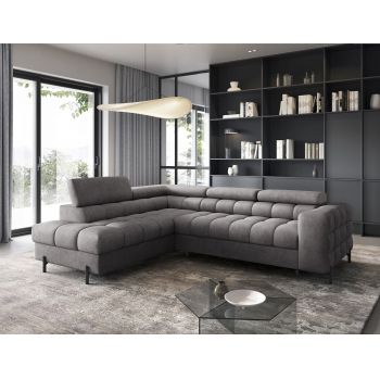 Coltar extensibil stanga 5 locuri ELTAP, LT-04AU, Ferucce, 276x200x93 cm, lemn/poliester, gri