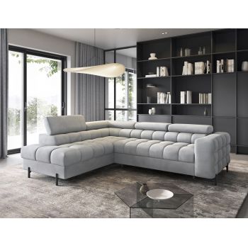 Coltar extensibil stanga 5 locuri ELTAP, LT-05PA, Ferucce, 276x200x93 cm, lemn/poliester, gri deschis