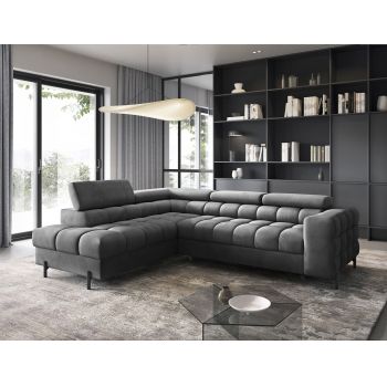 Coltar extensibil stanga 5 locuri ELTAP, LT-06PA, Ferucce, 276x200x93 cm, lemn/poliester, gri inchis