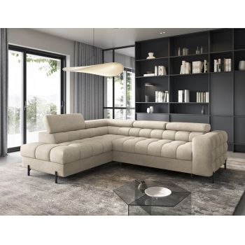 Coltar extensibil stanga 5 locuri ELTAP, LT-18AU, Ferucce, 276x200x93 cm, lemn/poliester, bej deschis