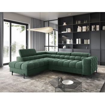 Coltar extensibil stanga 5 locuri ELTAP, LT-35AMO, Ferucce, 276x200x93 cm, lemn/poliester, verde inchis