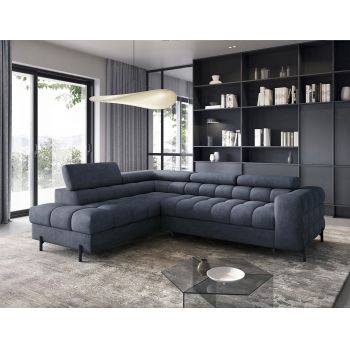 Coltar extensibil stanga 5 locuri ELTAP, LT-40AU, Ferucce, 276x200x93 cm, lemn/poliester, albastru inchis
