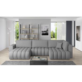 Coltar extensibil stanga 6 locuri ELTAP, LT-04FL, Bonito, 350x175x92 cm, lemn/poliester, gri deschis