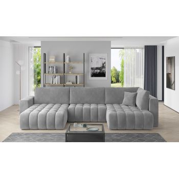 Coltar extensibil stanga 6 locuri ELTAP, LT-04SO, Bonito, 350x175x92 cm, lemn/poliester, gri deschis