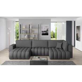 Coltar extensibil stanga 6 locuri ELTAP, LT-05FL, Bonito, 350x175x92 cm, lemn/poliester, gri inchis