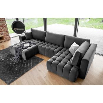 Coltar extensibil stanga 6 locuri ELTAP, LT-06NU, Bonito, 350x175x92 cm, lemn/poliester, gri inchis