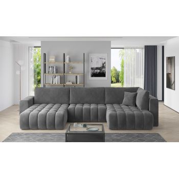 Coltar extensibil stanga 6 locuri ELTAP, LT-06SO, Bonito, 350x175x92 cm, lemn/poliester, gri inchis
