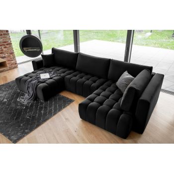 Coltar extensibil stanga 6 locuri ELTAP, LT-10LO, Bonito, 350x175x92 cm, lemn/poliester, negru