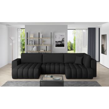 Coltar extensibil stanga 6 locuri ELTAP, LT-11SOF, Bonito, 350x175x92 cm, lemn/poliester, negru