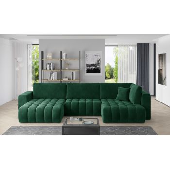 Coltar extensibil stanga 6 locuri ELTAP, LT-35LU, Bonito, 350x175x92 cm, lemn/poliester, verde inchis