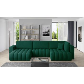 Coltar extensibil stanga 6 locuri ELTAP, LT-35NU, Bonito, 350x175x92 cm, lemn/poliester, verde inchis