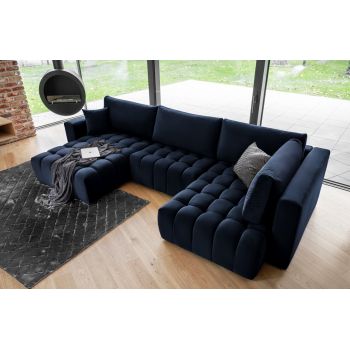 Coltar extensibil stanga 6 locuri ELTAP, LT-40LO, Bonito, 350x175x92 cm, lemn/poliester, albastru inchis